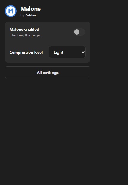 Malone toolbar popup with enabled state and compression-level control
