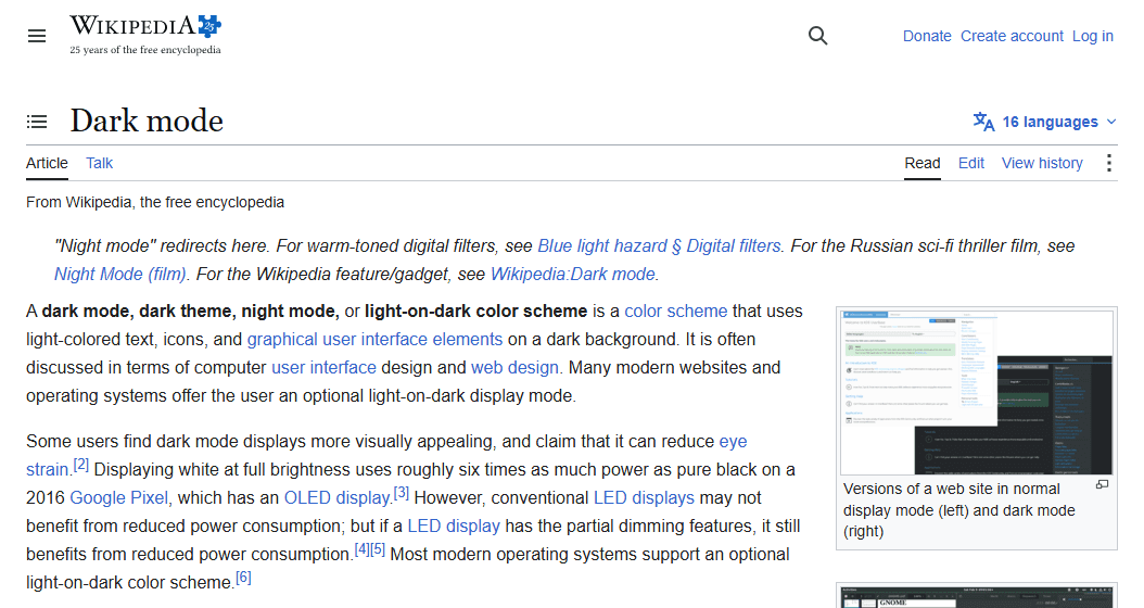 A Wikipedia article in its original bright colors
