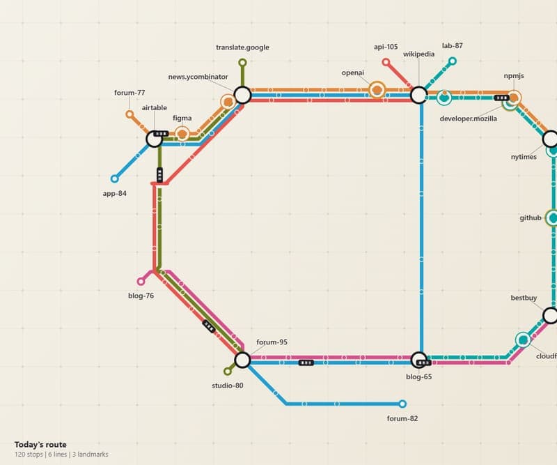 The Generative map route new tab scene in Tabbit